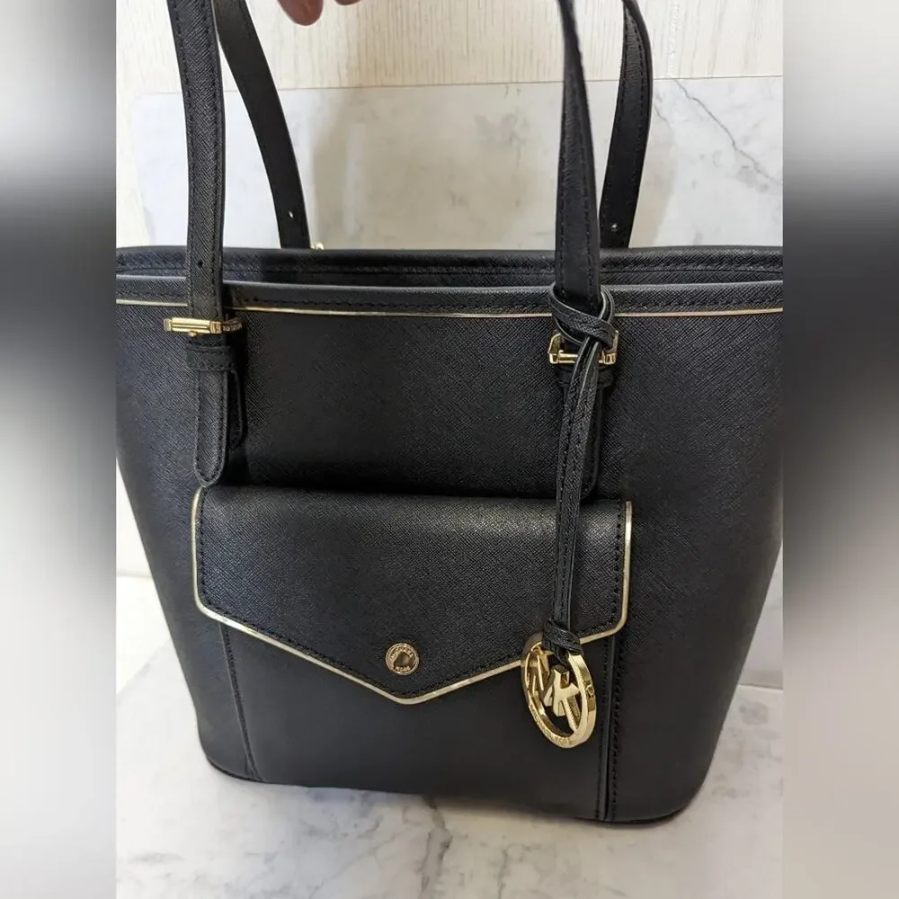 Michael Kors black handbag tote Frame jet set saffiano leather medium - Picture 10 of 13